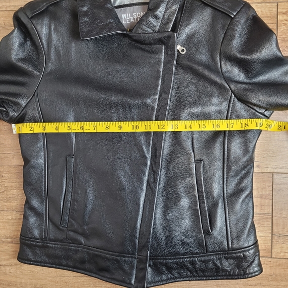 Vintage Wilsons leather womens Black leather biker jacket asymmetrical zip M - Picture 10 of 16
